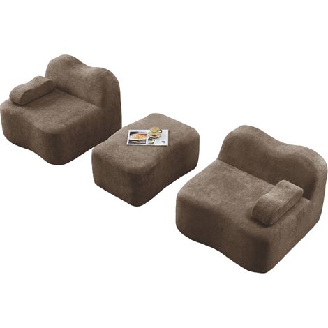 Divano modulare a L 2 posti con 1 pouf, velluto marrone, senza montaggio, MODENUIT (1/5)
