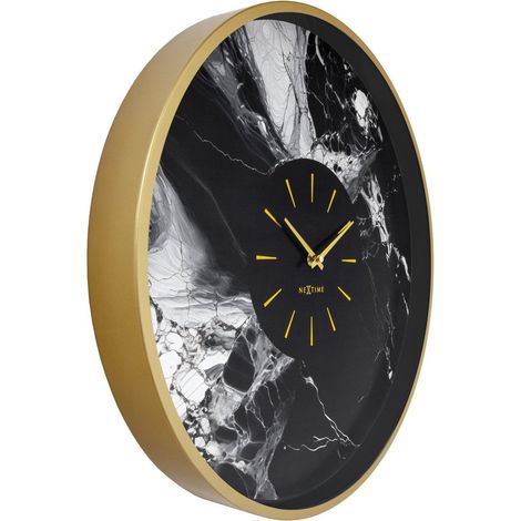 Grande Horloge Murale Silencieuse en Aluminium Motif Marbre Blanc et Argent 48 cm - PANGIVO (1/5)
