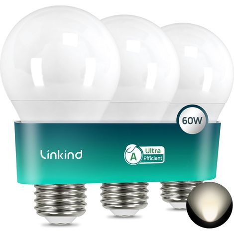 Lot de 3 ampoules à vis E27, ampoules LED classe A, 3,8 W (équivalent à 60 W), blanc neutre 4000 K, 806 lm, ampoule LED à vis Edison, intensité non variable (1/5)