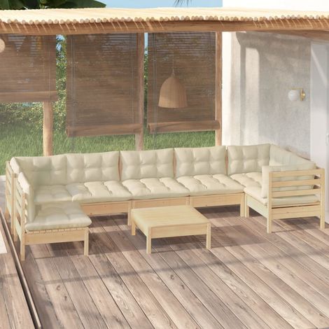8-tlg. Garten-Lounge-Set mit Creme Kissen Kiefernholz (1/5)