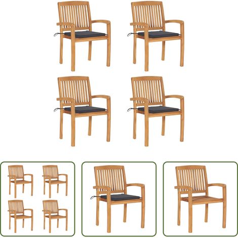 Teakholz -  Stapelbare Gartenstühle mit Kissen 4 Stk. Massivholz Teak (1/5)