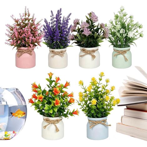 Fleurs Artificielles En Pot 6 Pièces Mini Décoration De Bureau Colorée Et  Fleurs Artificielles Résistantes Aux UV Pour Maison Chambre Salon Cuisine Bureau Ferme Appartement Intérieur (1/5)