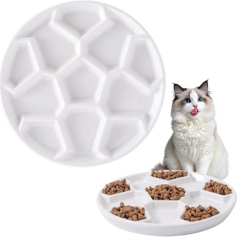 Ceramic Anti-Sling Feeding Bowl for Cats, Football Maze Design, Slow Eating, Moustache Friendly, Dishwasher Safe (1/5)