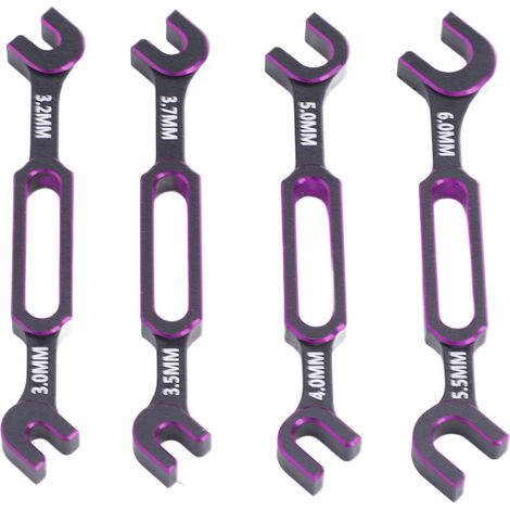 Clé universelle pour voiture, bateau et drone RC (lot de 4) : 4 clés de 3,0 mm, 3,2 mm, 3,5 mm, 3,7 mm, 4,0 mm, 5,0 mm, 5,5 mm et 6,0 mm (violet). Extracteur d'écrous et de rotules de tendeur. (1/5)
