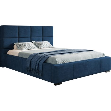 Lit double 160x200 Latis - Lit avec coffre de lit, Chambre à coucher, Lit double, Meubles de fabricant - Tissu velours - Bleu foncé (Kronos 09) (1/5)