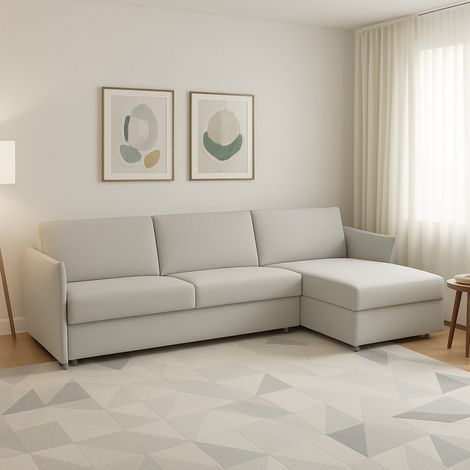 Divano Fisso con Penisola Posina, Sfoderabile, Idrorepellente Multiposizione Made in Italy, Lavabile, 260x160 cm Grigio Chiaro (1/5)