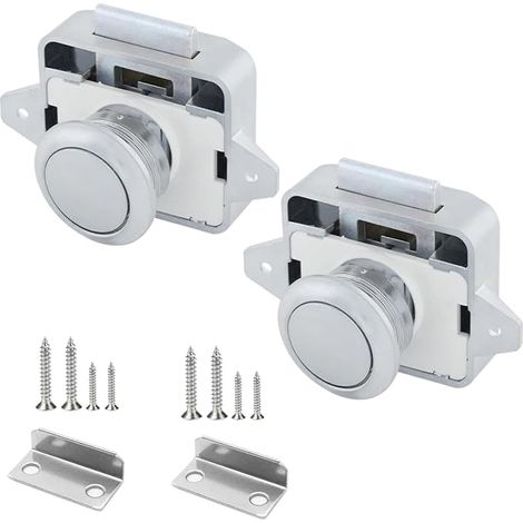 2 x Push Button Latch 14-16 mm Push Button Camping Keyless Furniture Door Cabinet Clasp with Screws for Cupboards Yachts Drawer Caravan Wardrobe (1/5)