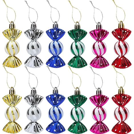 Lot de 12 Décoration Noël Sapin Sucre d'orge, à Suspendre, Canne de Bonbons Plastique de Noel, Décoration Sapin de Noël (1/5)