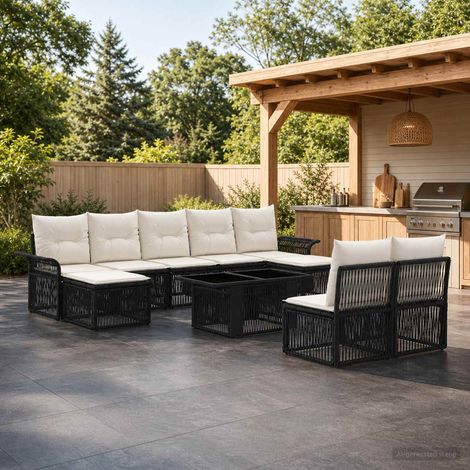 vidaXL Set Divano da Giardino 10 pz Nero e Bianco Crema polyrattan (1/5)