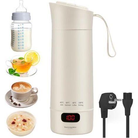 Petite Bouilloire de Voyage, 400 ml Mini Bouilloire de Voyage Portable avec 4 Réglages de Température, Écran LED, 300 W, Bouilloire à Chauffage Rapide pour Thé, Café, Lait pour Bébé