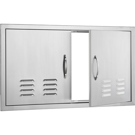 Mophorn Puerta de Acceso a Barbacoa 91,4 x 53,4 x 4,5 cm Puerta de Cocina Exterior Doble Puerta Empotrada de Acero Inoxidable con Manija para Isla de Barbacoa, Estación de Parrilla, Armario Exterior (1/5)