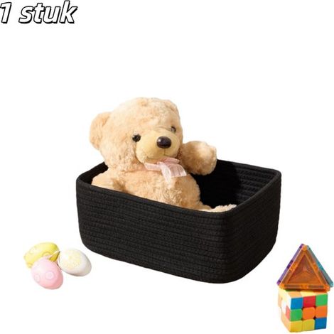 panier de rangement - Corde de coton tressée - Panier de rangement pour salon - Convient pour les vêtements, les accessoires pour animaux et les speelgoed - 30 x 19 x 12 cm - Zwart (1/5)