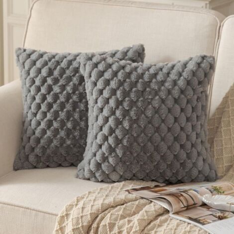 BUNTHAUS Lot de 2 housses de coussin super douces en peluche, fausse fourrure, 45x45 cm, gris, pour canapé, chambre. (1/3)