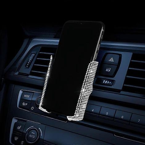Support de téléphone de voiture avec diamant artificiel, support de téléphone à fixer sur la grille d'aération, double fonction, design élégant. (1/2)