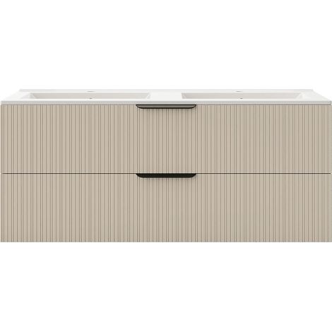 Mobile da bagno sospeso con scanalature con lavabo ad incasso - Beige - 120 cm - DALIKO (1/4)