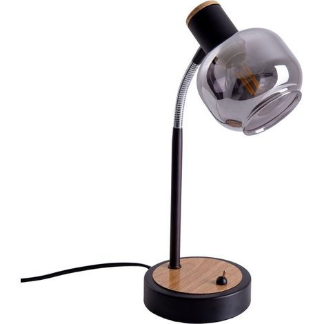 Lampe à poser design rétro en métal noir et verre fumé pour salon et bureau E14 34 cm - PANGIVO (1/5)
