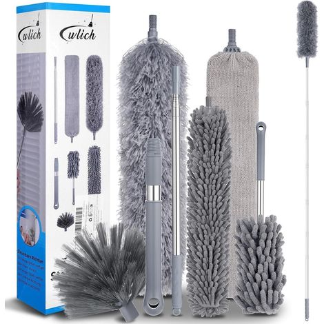 8-teiliges Staubwedel Set Teleskop Mikrofaser & Chenille, ausziehbar bis 250cm, waschbar (1/5)