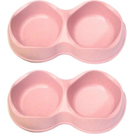 Lot de 2 mangeoires pour petits chiens et chats, double bol surélevé, récipient en plastique pour nourriture et eau - Style 1 (1/5)