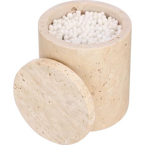 Boîte ronde moderne en marbre - Distributeur de cotons-tiges avec couvercle - Pour salle de bain, chambre à coucher, coiffeuse, lavabo, hôtel, bureau - Cadeau femme - 9,5 x 11,5 cm (1/5)