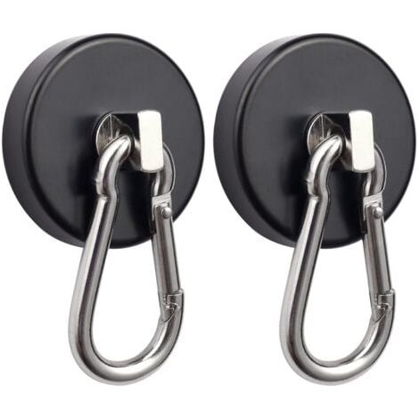 Deux crochets magn��tiques noirs avec mousquetons rotatifs, r��sistance �� la traction maximale de 75 kg, pour la suspension. (1/5)