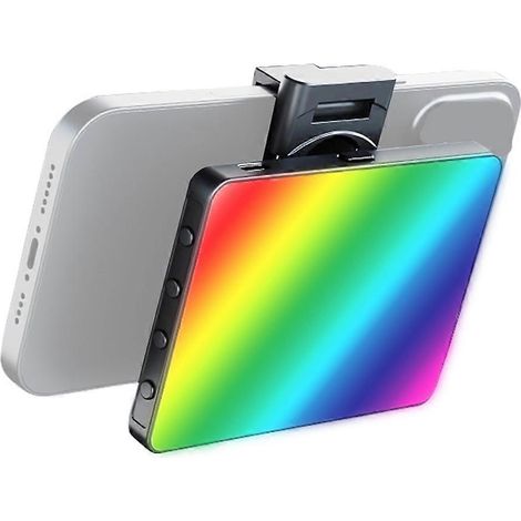 5W RGB-LED-Taschenlampe, Farbtemperatur 3000K - 9900K, eingebauter 1500mAh-Akku, Handyhalterung und Blitzschuhadapter. (1/5)