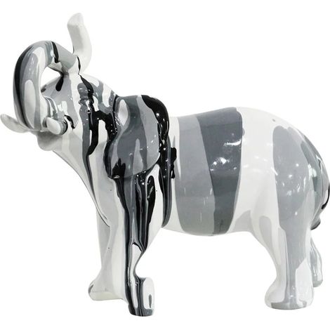 Statue éléphant avec coulures noir gris clair et foncé H20 cm - DUMBO (1/4)