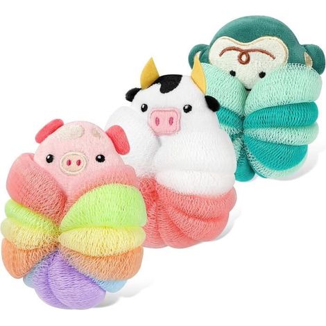 Fleur de Douche - Non spécifié - Lot de 3 - Éponge Luffa - Design Animaux - Douceur pour Enfants (1/4)