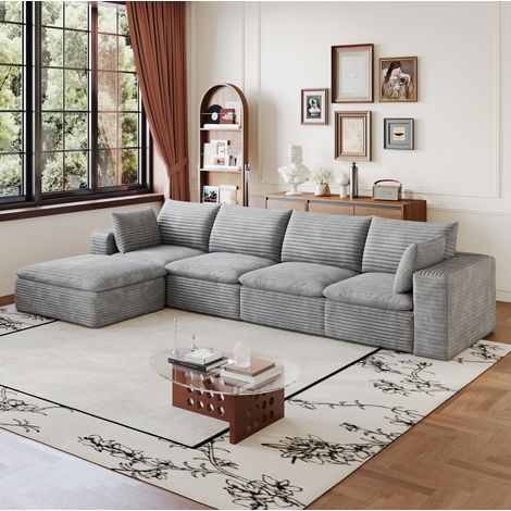 FloraGrace Canapé modulable gris, rembourrage en coton doux et soutien mousse, design adaptable, livré en 3 colis (1/5)