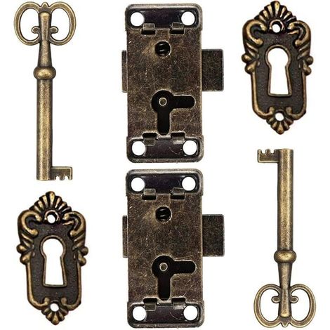 2 Pcs Serrure De Porte D'Armoire Antique Serrure Meubles Verrous Pour Placards DéCoratifs Serrure Avec Clé Trou De Serrure Pour BoîTe En Bois Bijoux Anciens Maquillage Valise Tiroir De Meubles (1/4)