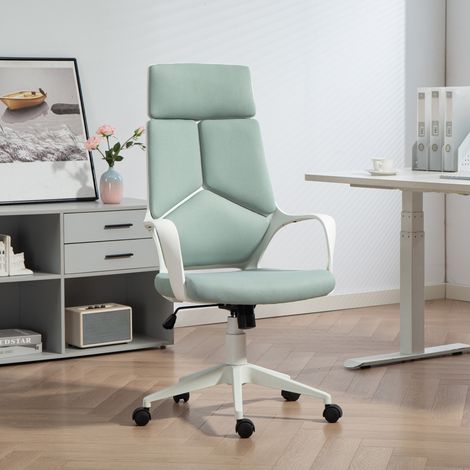 Silla de oficina con función de balanceo, silla de escritorio de tela con altura ajustable y asiento giratorio, 63x63x117-127 cm, verde
