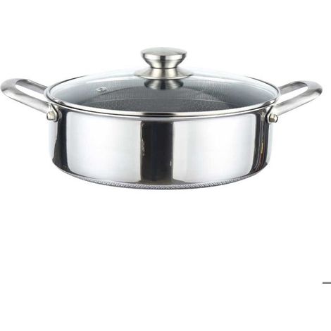 Sauteuse 32cm - CHEFFINGER - Nid d'Abeille - Inoxydable - Couvercle en Verre - Antiadhésif 3D (1/5)
