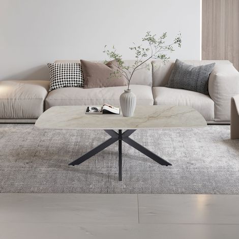 Table basse 130x70x45 cm en pierre beige frittée et métal - ATREIDE