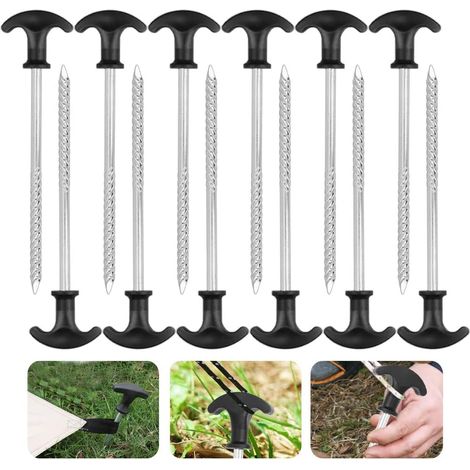 Piquets De Tente - En Fer Galvanisé - Forme T - 20 Cm - Pour Camping Jardin Pêche - Lot De 12 (1/5)
