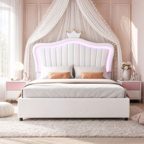 CHICFURN Letto contenitore per bambini 140x200 cm bianco in PU con LED (1/5)
