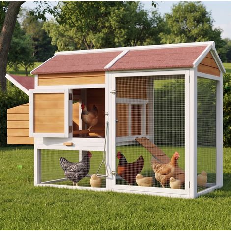 Poulailler extérieur en bois avec pondoir, 2 perchoirs, tiroir galvanisé et enclos, abri d'hiver pour 6 à 7 poules, 185 x 91 x 115 cm, idéal jardin  CHICFURN (1/5)