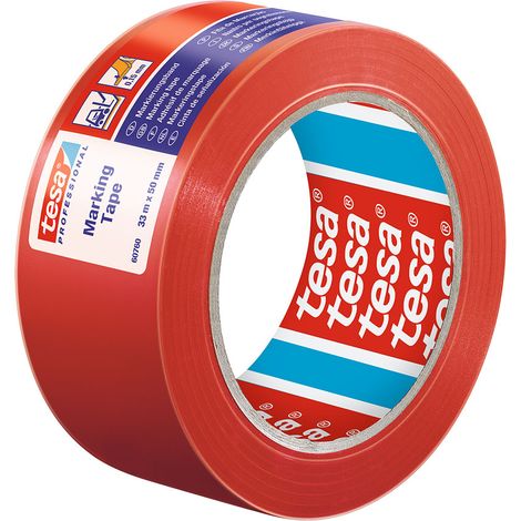 Tesa 60760 rotes PVC-Warnband 33 m x 50 mm - für Sperrbereiche und Sicherheitsmarkierungen