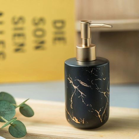 Filiyano-Distributeur de savon effet marbre pour salle de bain, distributeur de détergent blanc pour cuisine, flacon pompe en céramique dorée (1/5)