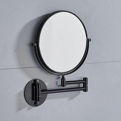 Miroir télescopique en aluminium Raum : Miroir cosmétique de salle de bain, double face, mural et pliable, idéal pour votre salle de bain, noir (1/5)