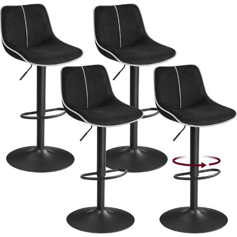 Lot de 4 tabourets de bar pivotants réglables hauteur 49,5 x 45 x 109,5 cm confort ergonomique style moderne en velours noir (1/2)