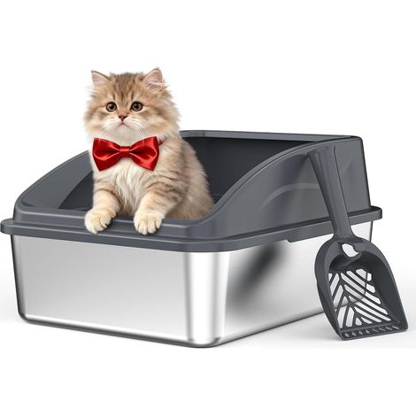18 Litre Stainless Steel Cat Litter with Scoop, High Wall Side Tray, Leak-Proof, for Kittens, Newborn Kittens, 43 x 13 x 20 cm (1/5)