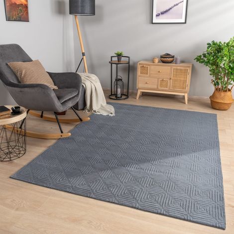 Wohnzimmer Teppich Esszimmer Kurzflor Geometrische Optik Skandi Boho Unifarben 120 cm x 160 cm x 14 mm Anthrazit Rechteckig (1/5)