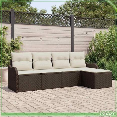 Ensemble de canapé de jardin 5 pcs - FAFEICY - Modulaire - Marron - Poly rotin - Rangement intégré (1/5)