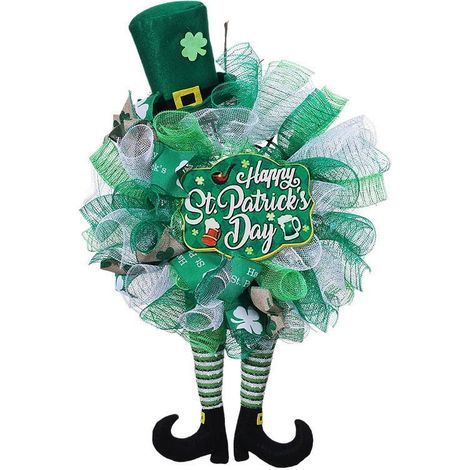 Guirlande Porte Saint-Patrick - Couronne Rubans LED - Décoration Fête Irlandaise Printemps - 63,5 x 42 cm - 1 Pièce (1/4)