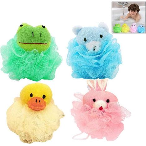 Éponge Douche Exfoliante, 4 PCS Fleurs de Bain Accessoire pour Enfants Femmes