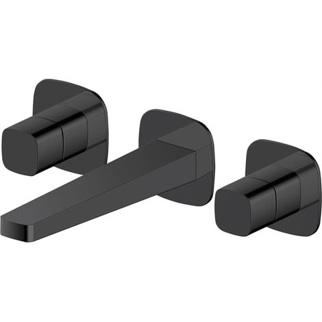RAK Petit Square Matt Black Wall Mounted 3 Tap Hole Basin Mixer Tap - RAKPES3010B (1/2)