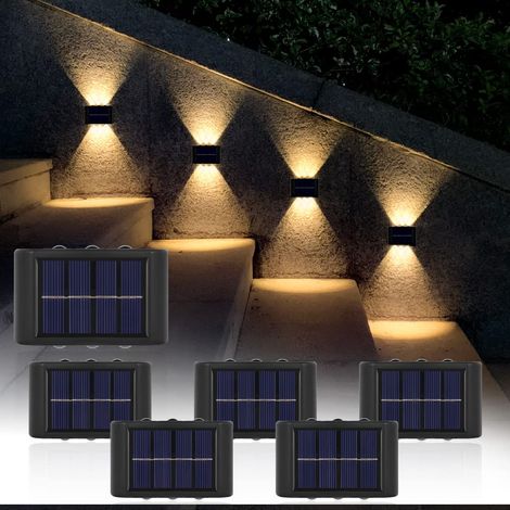 6 PCS Applique solaire pour clôture, Applique solaire étanche, pour terrasse, jardin, garage, piscine, 3000K lumière chaude (1/5)