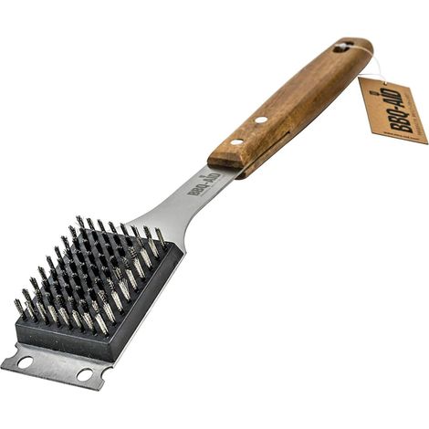 Filiyano-Brosse et grattoir pour barbecue – Brosse pour barbecue extérieur avec manche en bois large et allongé et tête de brosse remplaçable en acier (1/5)