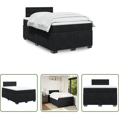 Matelas à ressorts ensachés -  Sommier à lattes de lit avec matelas noir 120x190 cm velours (1/5)
