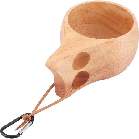 Tragbarer 200-ml-Milch-/Kaffeebecher aus Holz im nordischen Stil mit Karabinerhaken zum Aufhängen, für Zuhause und unterwegs (1/5)