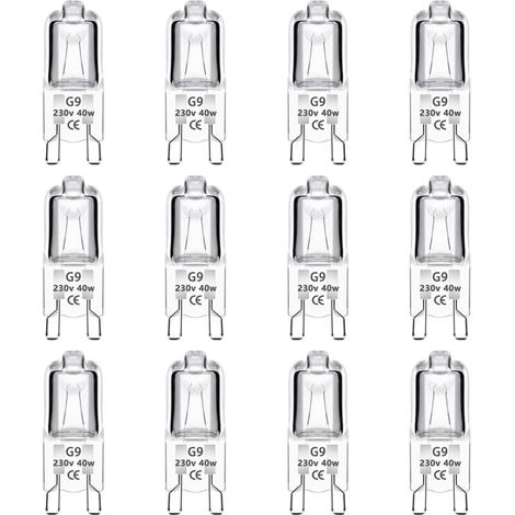[NON UTILIZZATO] Confezione da 12 lampadine alogene dimmerabili G9 40W 230V, 0-100%, 480LM, bianco caldo 2700K, lampada alogena con attacco bispina G9, senza sfarfallio, per forni, lampadari, lampade  (1/4)